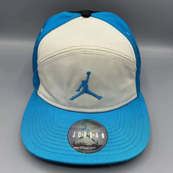 Air Jordan 5 Panel Hat Men White Blue Embroidered Jumpman Strap Back Cap